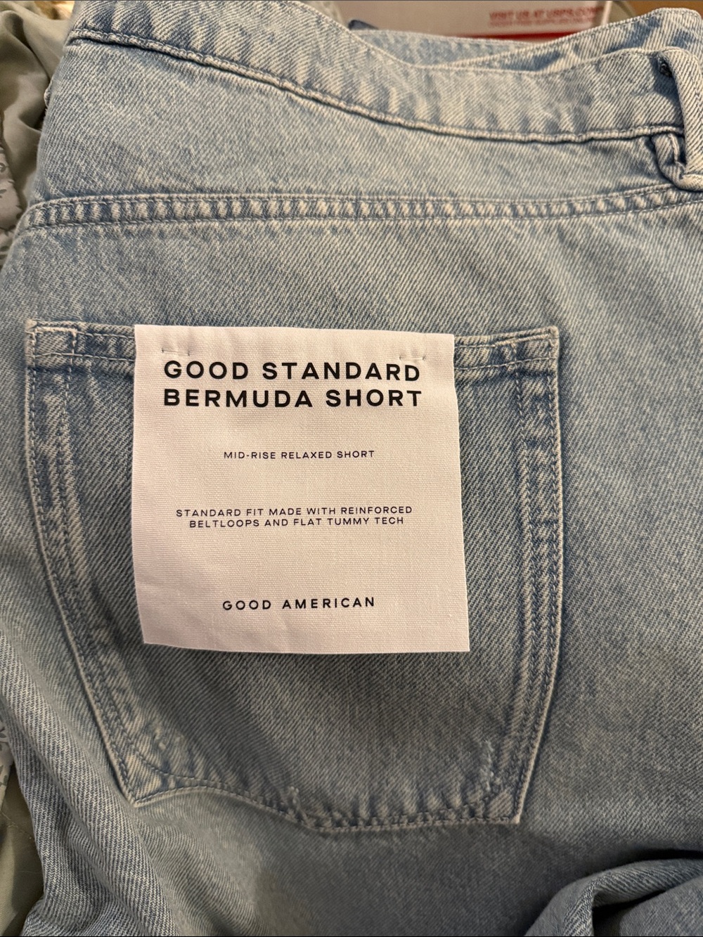 Good American Light Wash Denim Bermuda Shorts